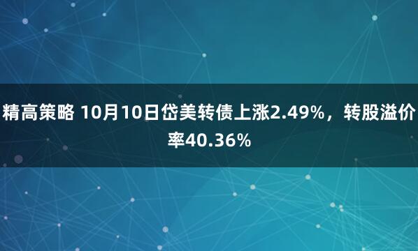 精高策略 10月10日岱美转债上涨2.49%，转股溢价率40.36%